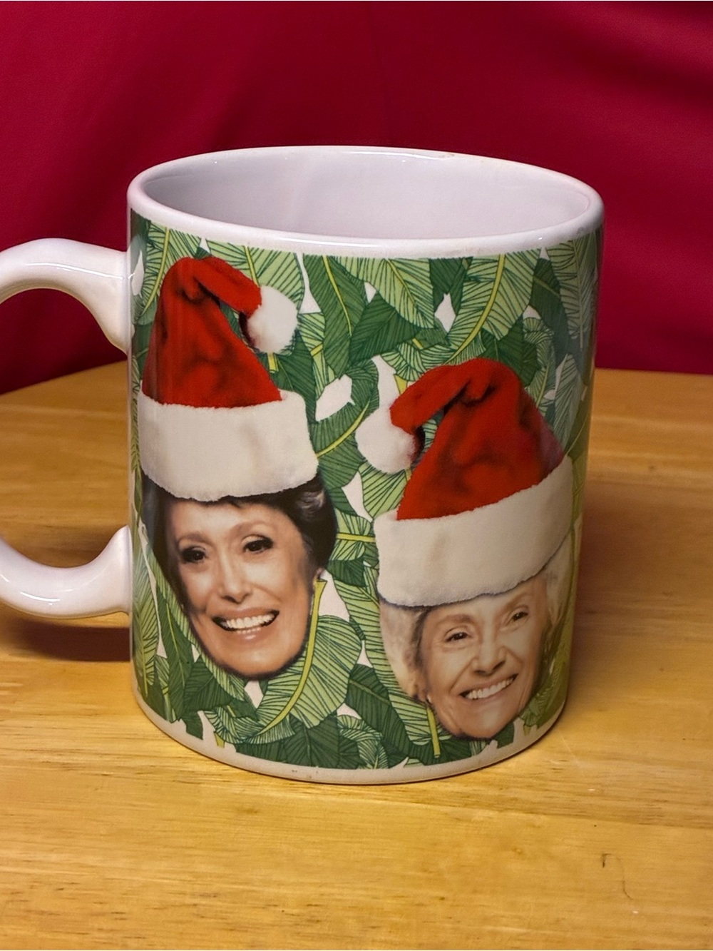 Golden Girls Christmas Mug Santa Hats Tropical Leaves Holiday Coffee Cup
